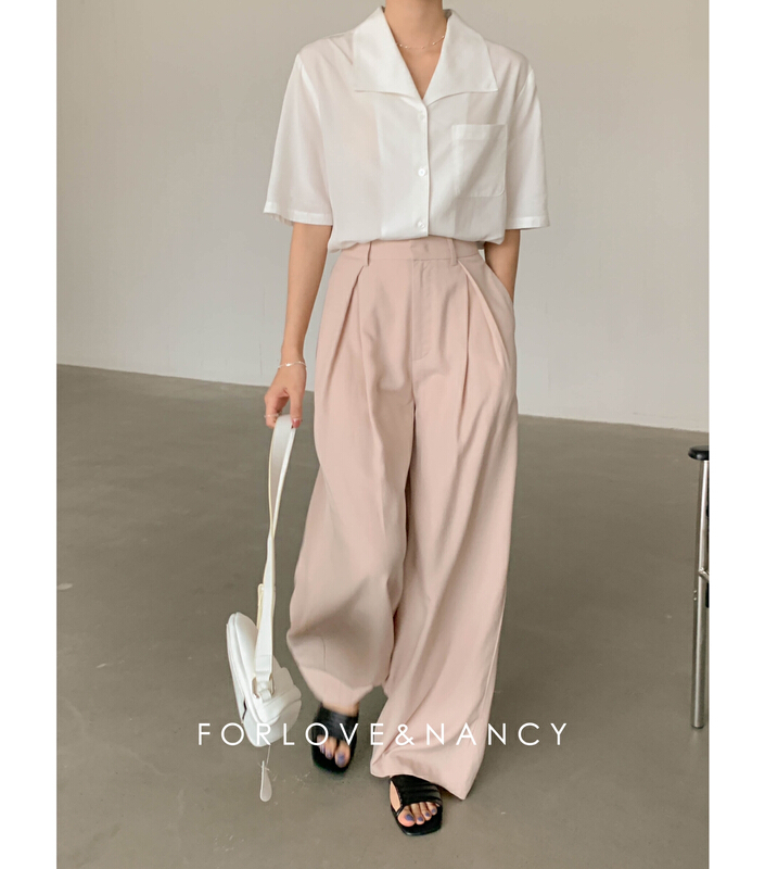 [FN] simple solid color short sleeve shirt la2ca6080# cqw