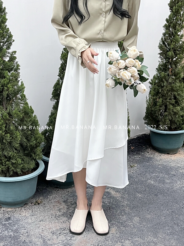 New year in early spring! [mr.banana] Korean style, versatile, thin, elastic waist, irregular skirt 1050# L