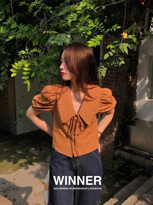 [winner] bubble sleeve comfortable single breasted shirt 9022# ll