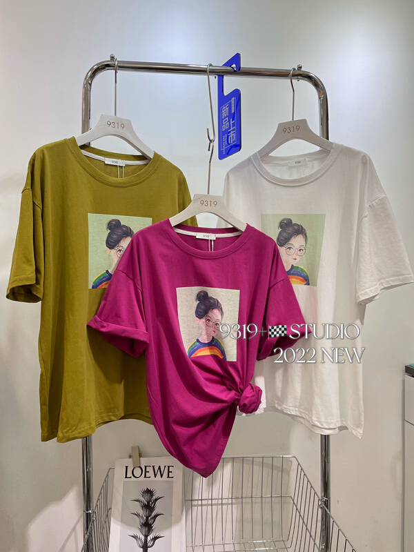 [9319] fashion beauty print short sleeve T-shirt 993-5# L