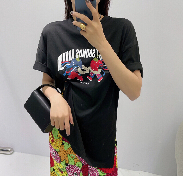[Xi Xi] cool strawberry lettered short sleeve T-shirt 6251# ozq