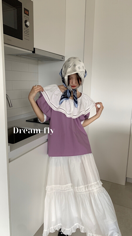 goods in stock! New in early summer! [dream fly] Korean color contrast large lapel shirt 61169# XJ