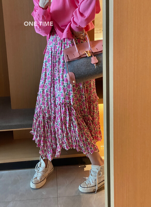 Update in advance! [one time] Korean elastic waist floral skirt ys1-xw5041# CLS