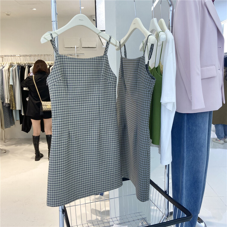 goods in stock! New year in early spring! [emoni] Korean fashion Plaid suspender dress 10355# CLS