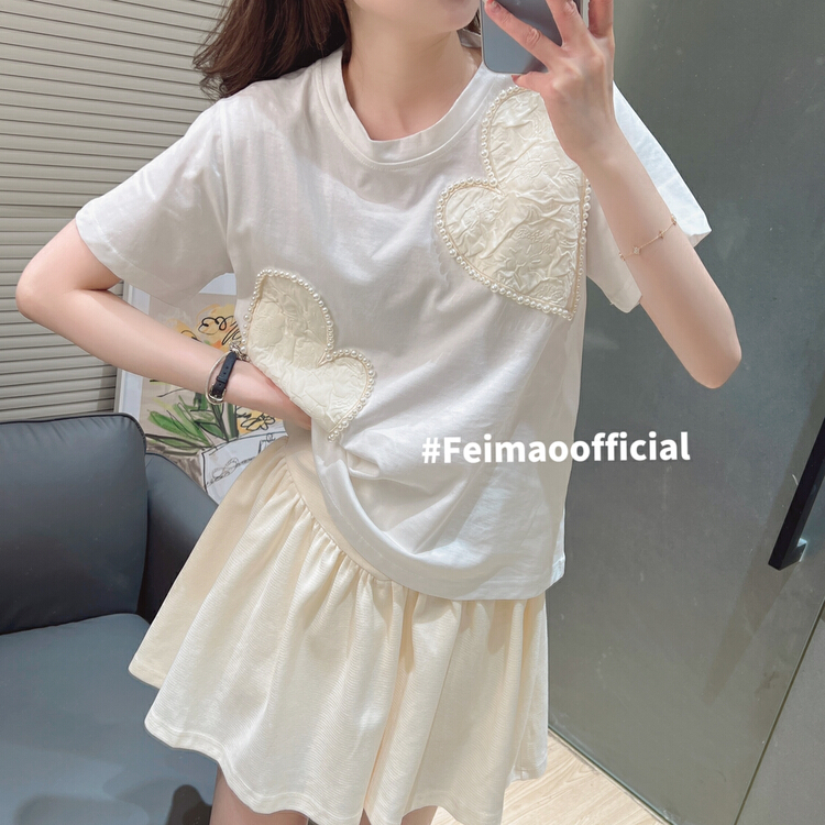 goods in stock! New in early summer! [Feimao Philippine cat] caring design, loose and versatile short sleeve T-shirt ym-7129# LSL