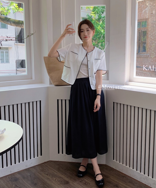 New in early summer! [Moxi] simple solid medium length skirt 56519# XJ