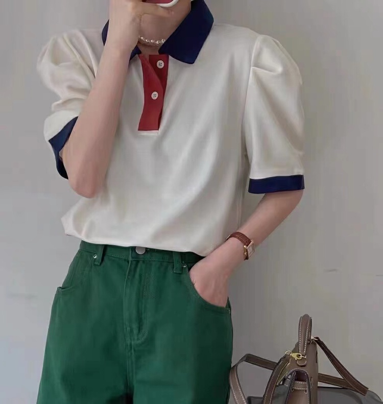 [Duomi] contrast fashion bubble sleeve short sleeve T-shirt 906# zxl