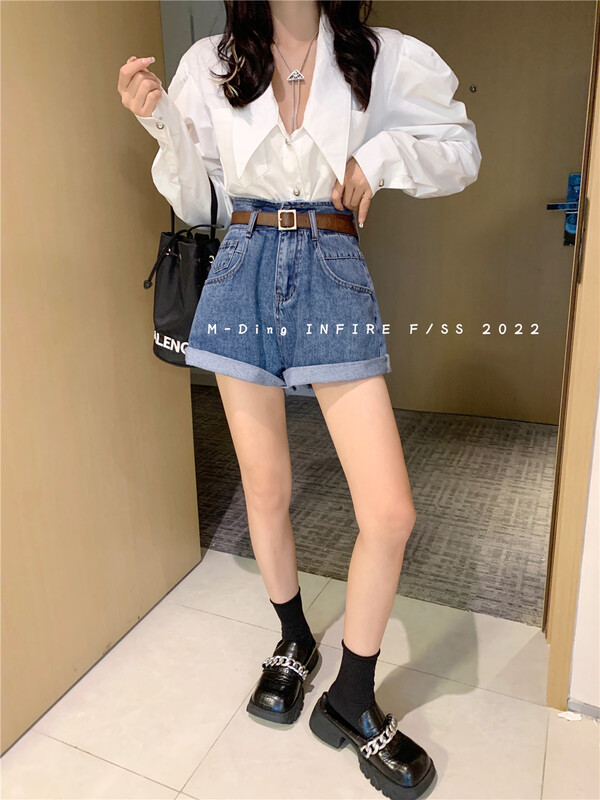 [洣 Cho] Korean design Vintage denim shorts (with belt) 2001# LSL