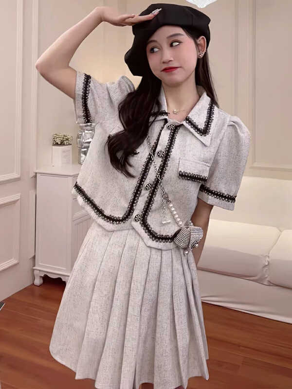 [jun.t] design sense small fragrance short coat + lady temperament skirt suit 6057# PCZ