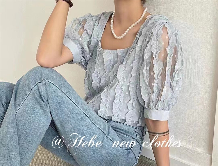 [Hebe] square neck sweet and gentle blouse 2188# XYJ