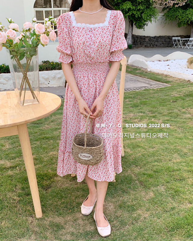 New in early summer! [m.yqueen] Square Neck Lace Pullover dress 8822# Cl