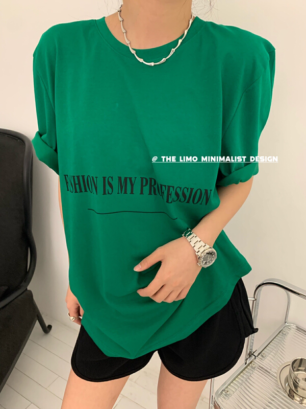 [the limo] right angle shoulder printed letters versatile short sleeve T-shirt 6703# XYJ