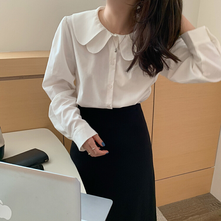 New year in early spring! [blue show] Korean double layer doll neck loose shirt 6210# LSW