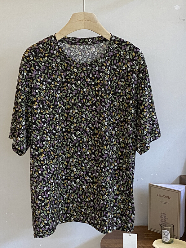[seek peach] Vintage Floral round neck short sleeve T-shirt 5198# ll