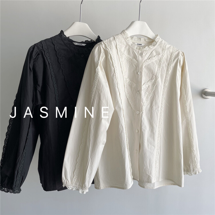 [Jasmine] Korean style Japanese lace stitched bubble sleeve shirt 3765# CLS