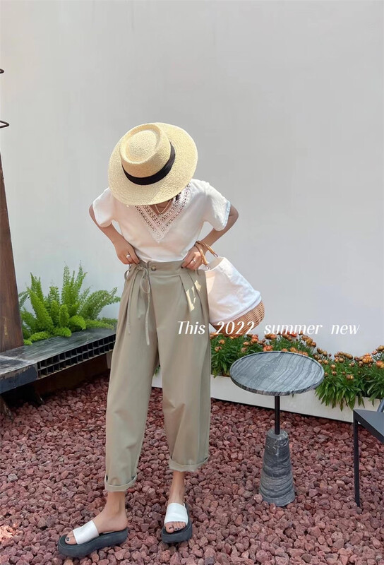 [this] simple and versatile 9-point lace up casual pants sk212# CSX