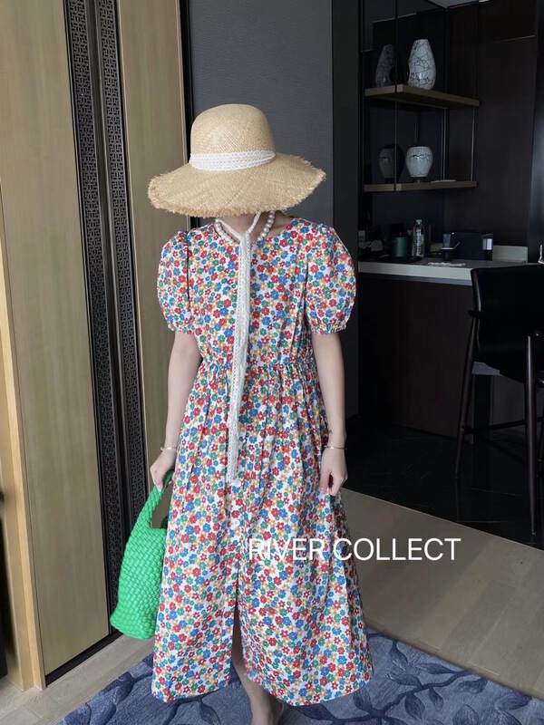 New in early summer! [River collect] bubble sleeve floral versatile dress 2503# zxl