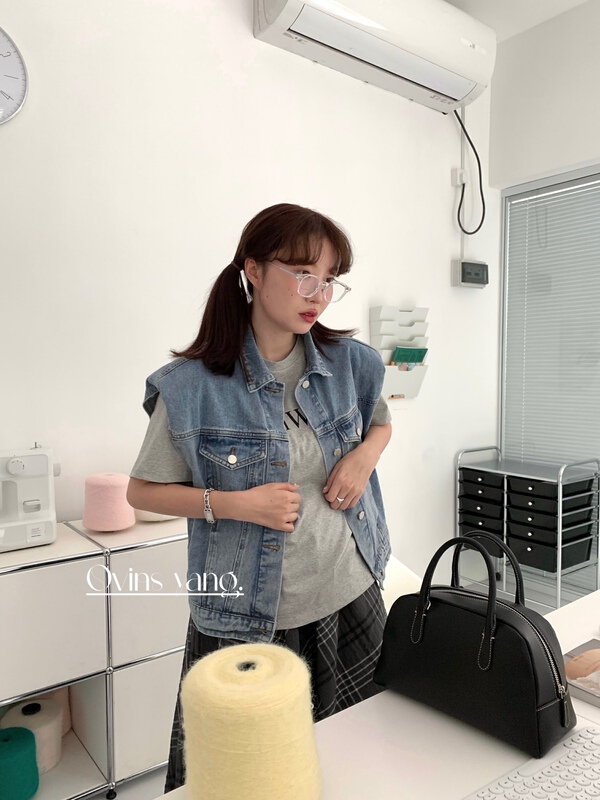 [ovinsyang] shoulder pad wide denim vest 8067# WTT