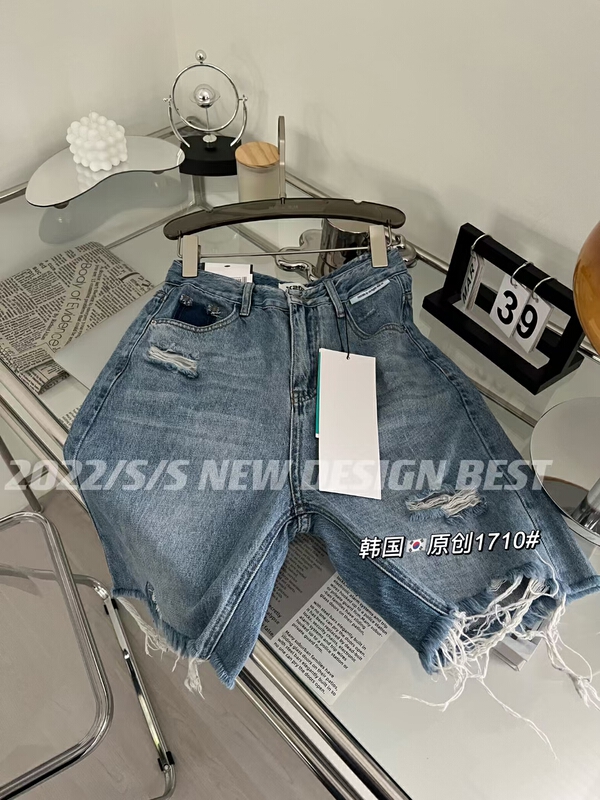 [original in Korea] Korean style pierced burr personalized denim shorts 1710# L