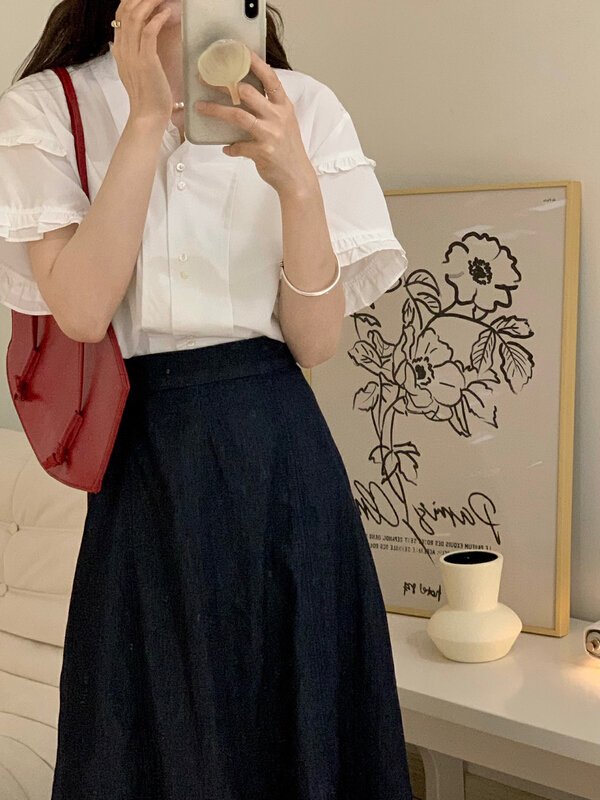 [tototellme] Korean version simple and versatile small shirt with fungus edge 24100# HBx
