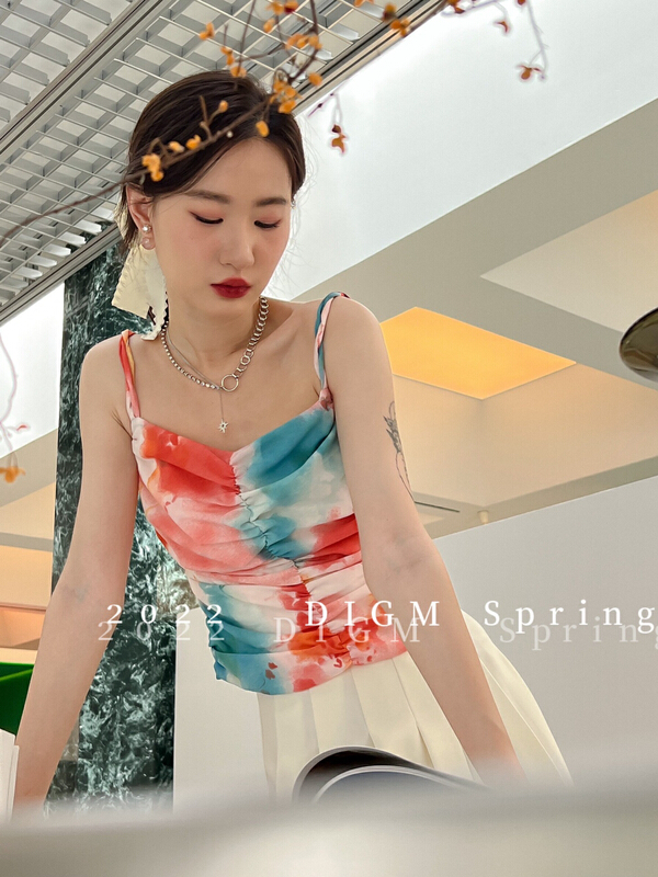 New in early summer! [digm] tie dyed pleated slim suspender shirt 3729# zxx