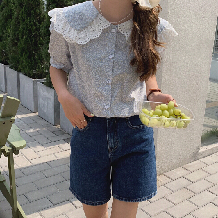 [cocoa] Korean stitched lace Lapel shirt 2316# L