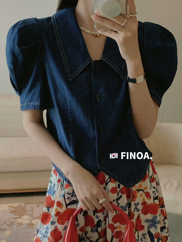 New in early summer! [finoa] Korean slim fit bubble sleeve denim shirt 10441# CLS
