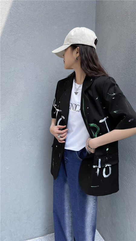goods in stock! New in early summer! [Eric] temperament personality letter graffiti short sleeved suit 0007# ozq