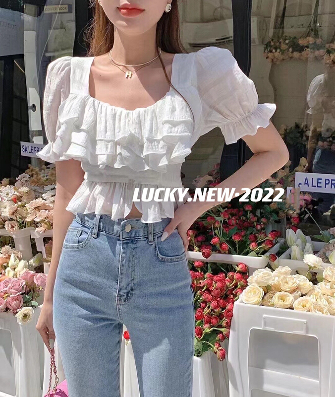 [lucky] design sense square collar waist closing foreign style small shirt 8719# zxx