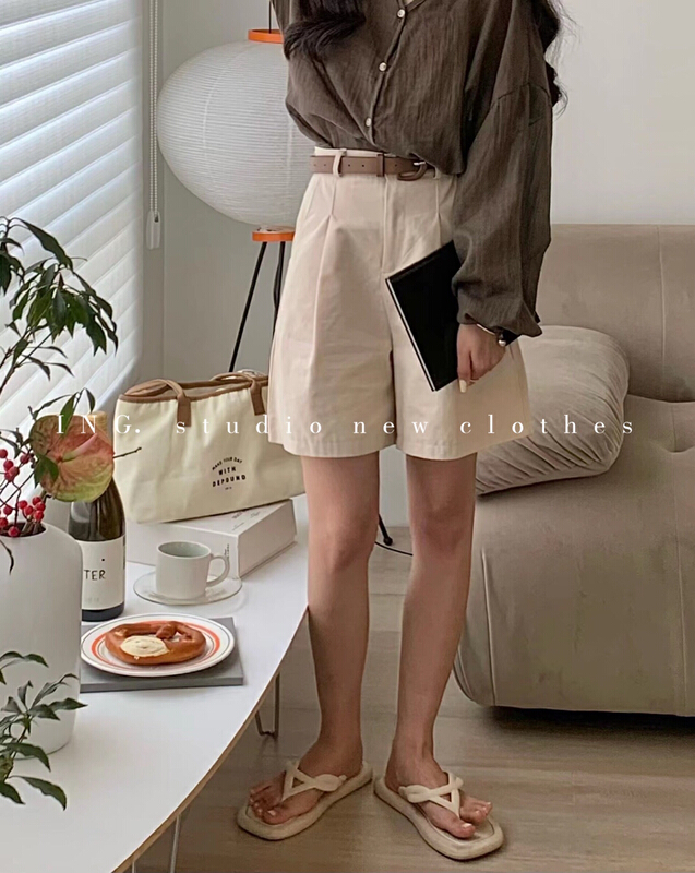 New in early summer! [ing] high waist slim loose casual shorts (with belt) 7642# HBx