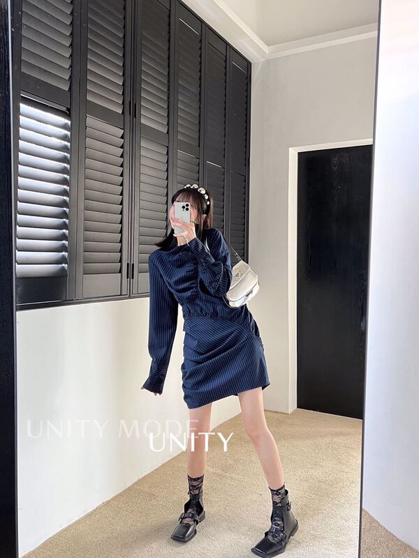 New year in early spring! [unit] striped Hip Wrap slim long sleeved vintage dress 8926# cqw