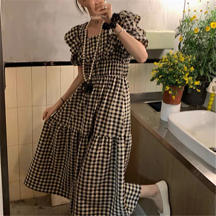 [Yingying new clothes] niche design backless gentle square neck tea break dress 7510# Cl