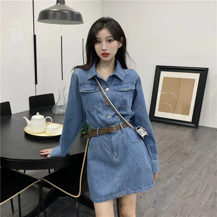 New year in early spring! [Dai Dai] fashion slim and versatile denim dress (without belt) 4713# L