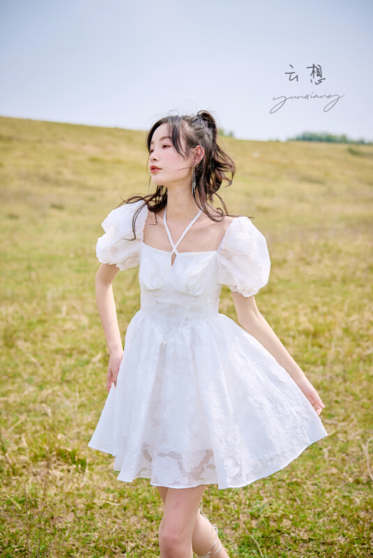 【雲想（原IN STYLE&MC）】花朵肌理感泡泡袖連衣裙  360#  WPL