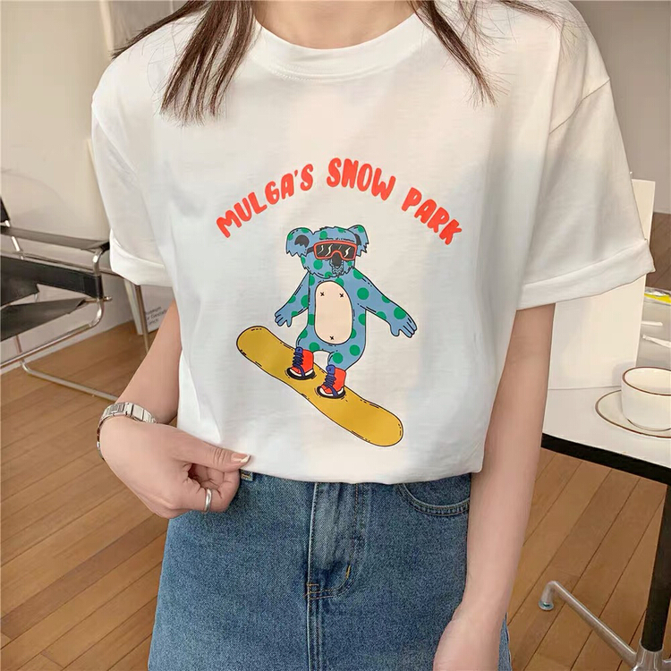 goods in stock! New in early summer! [HH] simple casual cartoon letter printed loose short sleeve T-shirt 3338# L
