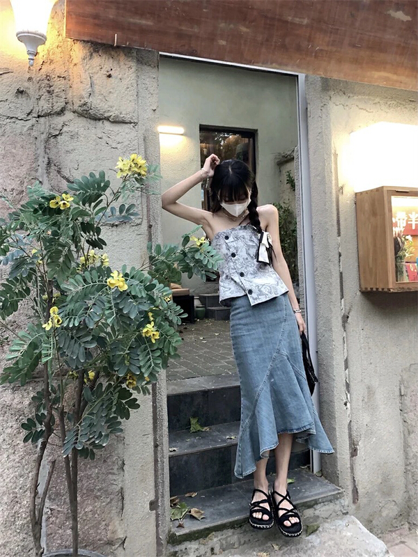 goods in stock! New in early summer! [Zoe Han cowboy] Vintage denim fishtail skirt 2660# ozq