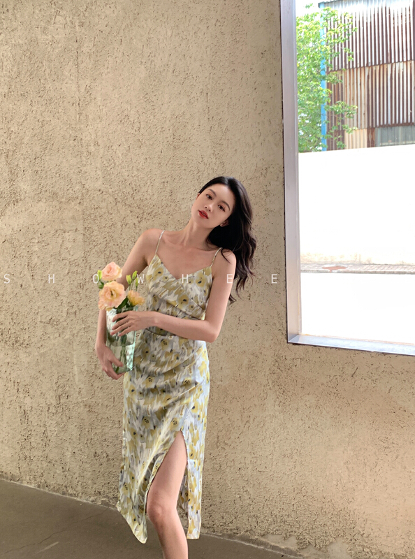 [xiuxixi] elegant temperament imperial sister style suspender Printed Dress 8109# zxx