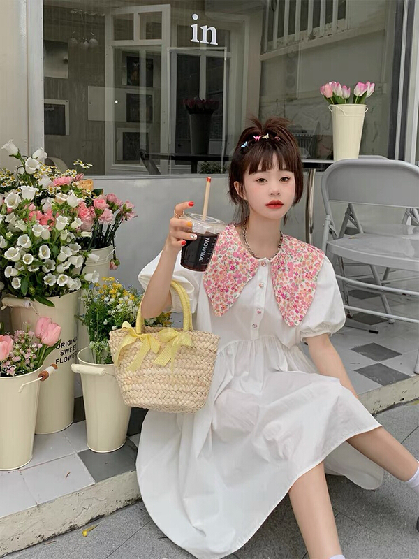 [blue show] Korean broken flower doll collar design loose dress 6058# LSW