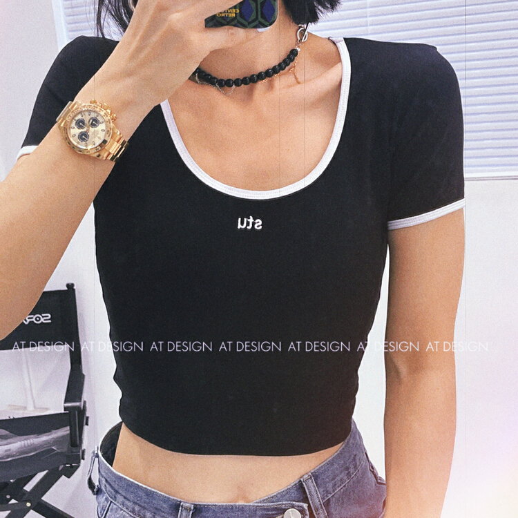 goods in stock! New in early summer! [at] stu embroidered small short sleeved T-shirt with contrast edge 56995# LSL