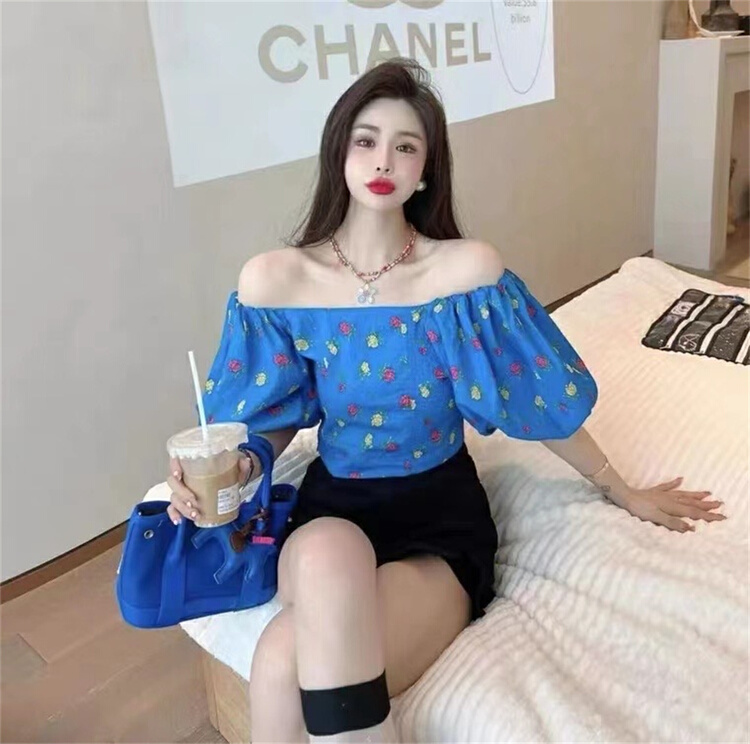 [FC] French style one shoulder floral short shirt 1091# PCZ