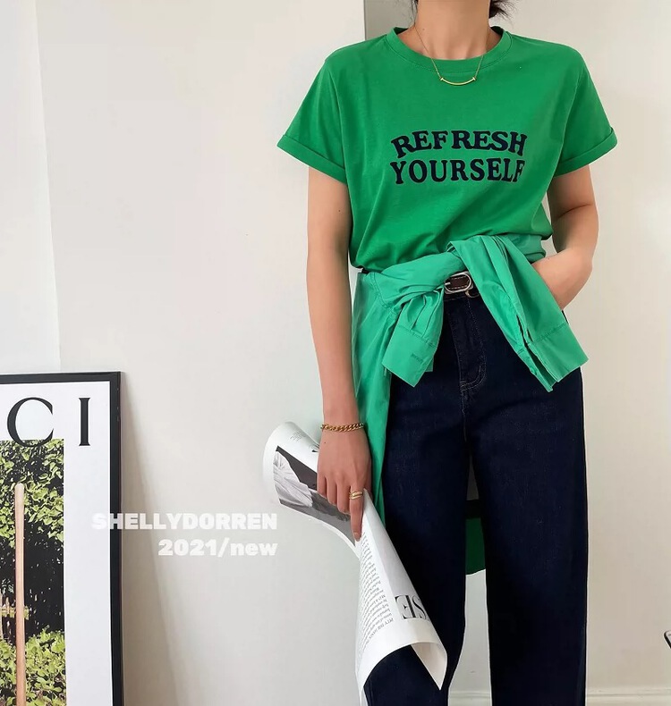 [Mido] simple letter printed short sleeve T-shirt 6059# LSL
