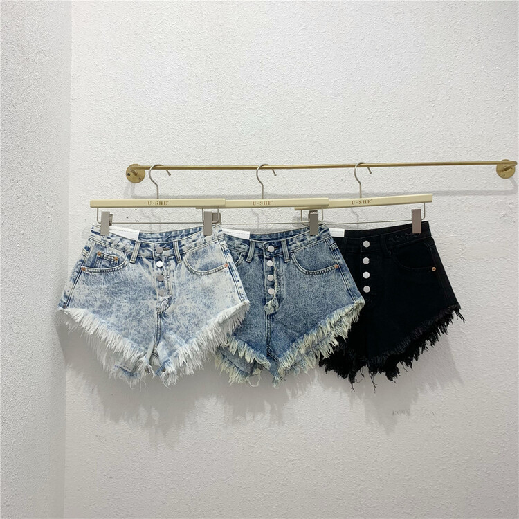 [u.she] sexy raw edge skinny denim shorts ys1-811627# cqw