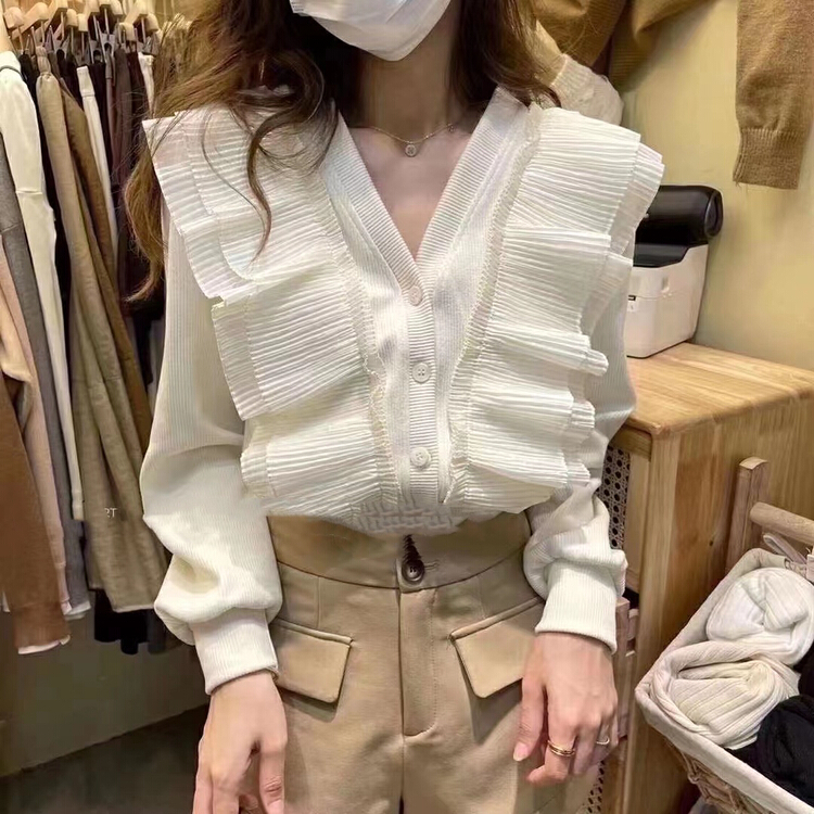 【X.C】甜美v領壓褶設計小衫  1001#  WPL