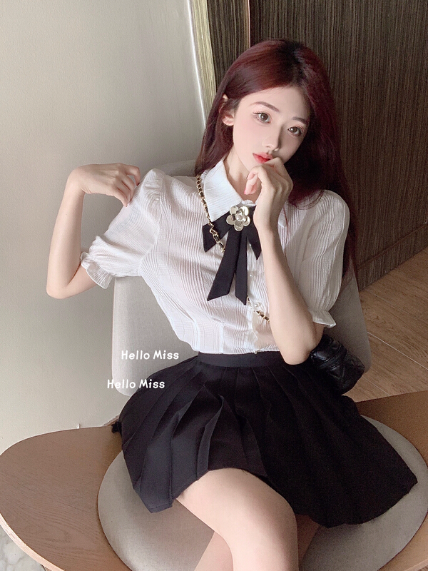 [Hello Miss] Korean fashion lady sweet shirt (with tie) 6801# PCZ