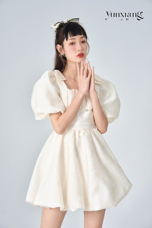 【雲想（原IN STYLE&MC）】韓系重工泡泡袖釘珠連衣裙  376#  WPL