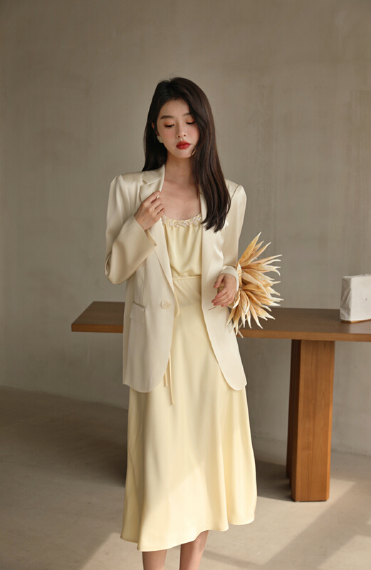 goods in stock! [GL] smart chest pearl texture suspender dress + temperament suit suit c2073# JJ