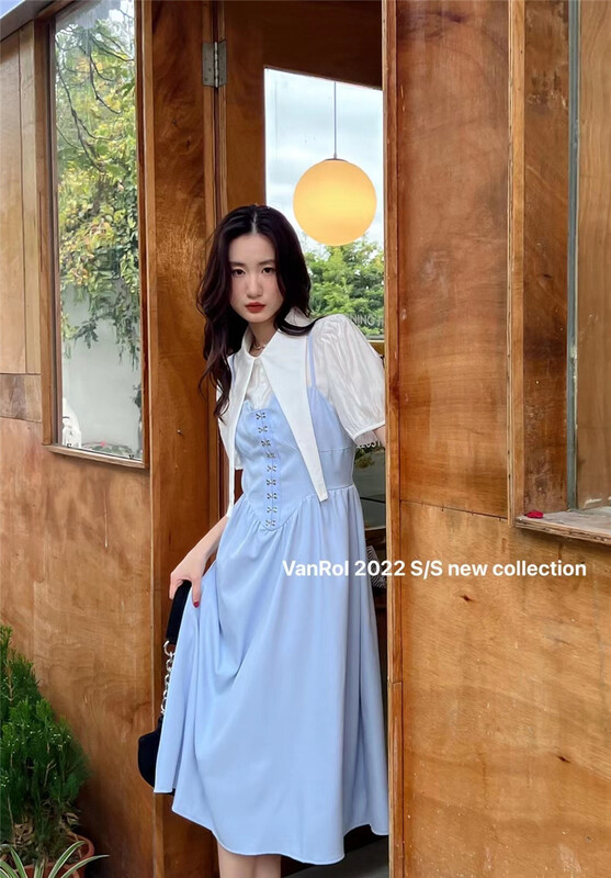 New in early summer! [vanroi Fanluo clothes] little womanly temperament high waist suspender dress ys2-8027# hjy