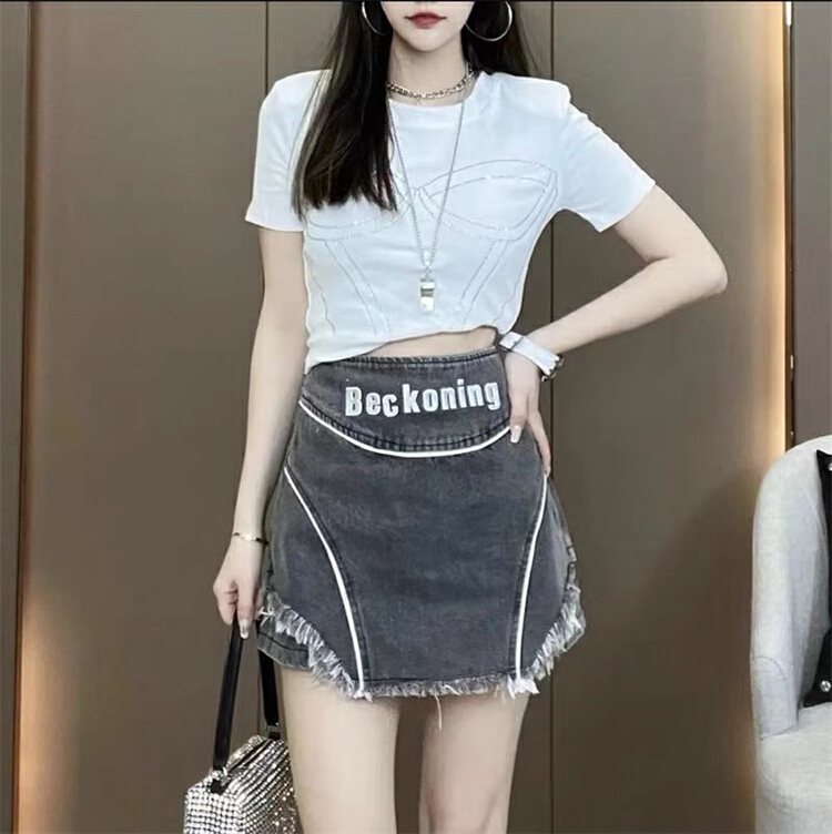 [queen] Korean alphabet printed versatile skirt pants ad2957# ozq