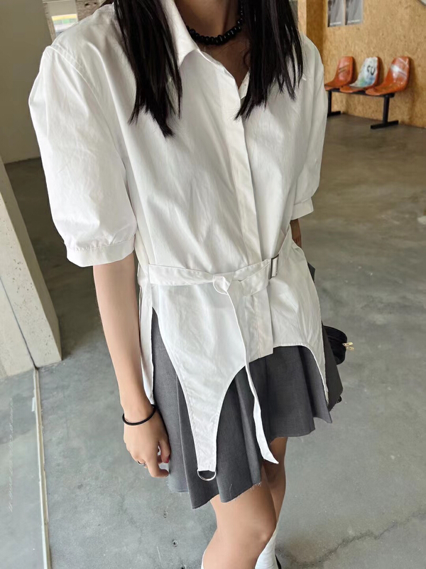 Original price 77.83! New in early summer! [Dore Dore] short sleeved shirt 1165# ozq with curved hem