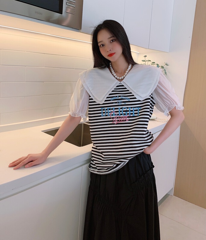 [shuilifang] Korean alphabet printed short sleeve T-shirt 8157# LSL